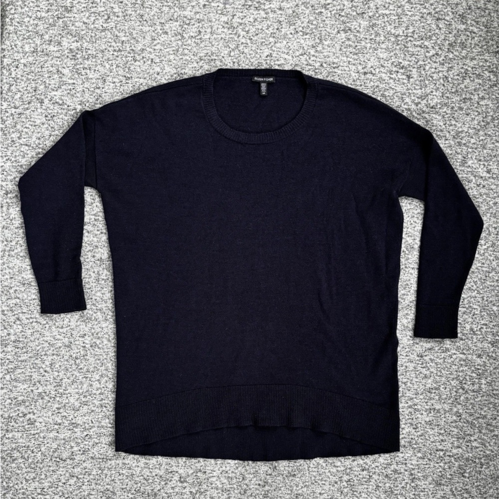 Eileen Fisher 100% Merino Wool Navy Blue Dolman Sleeve Sweater
